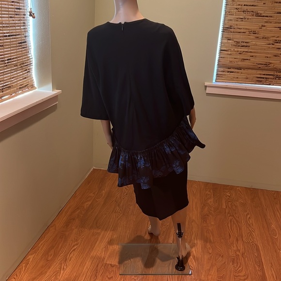 Stella McCartney Black Dress With Brocade Blue And Black Peplum At Back Size XL - Picture 3 of 9